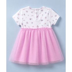 Babyhug Mesh Knit Frock with Bloomer with Half Sleeves and Floral Print in Pink for New born