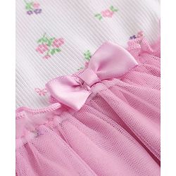 Babyhug Mesh Knit Frock with Bloomer with Half Sleeves and Floral Print in Pink for New born