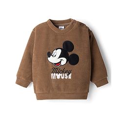 Babyhug Disney Fleece Knit Full Sleeves Winter Wear Suit With Mickey Mouse Embroidery - Brown