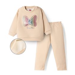 Babyhug Disney Fleece Knit Full Sleeves Winter Wear Suit With Minnie Mouse Foil Print- OffWhite