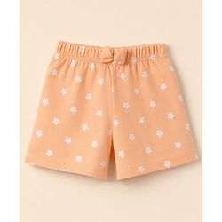 Babyhug 100% Cotton Jersey Knit Mid Thigh Shorts With Floral & Text Print Pack of 3 - White, Peach & Light Blue