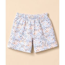 Babyhug 100% Cotton Jersey Knit Mid Thigh Shorts With Floral & Text Print Pack of 3 - White, Peach & Light Blue
