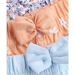 Babyhug 100% Cotton Jersey Knit Mid Thigh Shorts With Floral & Text Print Pack of 3 - White, Peach & Light Blue