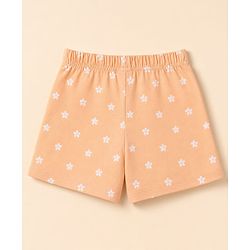 Babyhug 100% Cotton Jersey Knit Mid Thigh Shorts With Floral & Text Print Pack of 3 - White, Peach & Light Blue