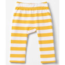 Babyhug 100% Cotton Knit Full Length Striped & Costruction Vehicles Printed Diaper Leggings Pack Of 3 - Red Navy Blue & Yellow