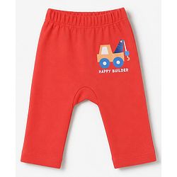 Babyhug 100% Cotton Knit Full Length Striped & Costruction Vehicles Printed Diaper Leggings Pack Of 3 - Red Navy Blue & Yellow