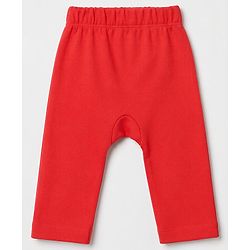 Babyhug 100% Cotton Knit Full Length Striped & Costruction Vehicles Printed Diaper Leggings Pack Of 3 - Red Navy Blue & Yellow