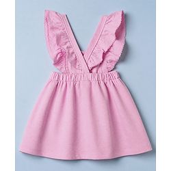 Babyhug Cotton Knit Frock with Inner Tee with Full Sleeves and Bear Patch & Text Embroidery in Pink