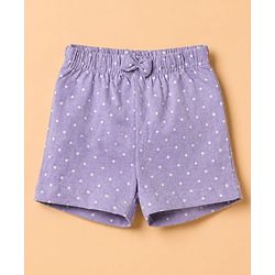 Babyhug 100% Cotton Jersey Knit Mid Thigh Floral & Polka Dots Printed Shorts With Bow Applique Pack Of 3 - Purple White & Pink
