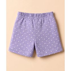 Babyhug 100% Cotton Jersey Knit Mid Thigh Floral & Polka Dots Printed Shorts With Bow Applique Pack Of 3 - Purple White & Pink