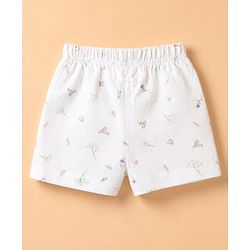 Babyhug 100% Cotton Jersey Knit Mid Thigh Floral & Polka Dots Printed Shorts With Bow Applique Pack Of 3 - Purple White & Pink