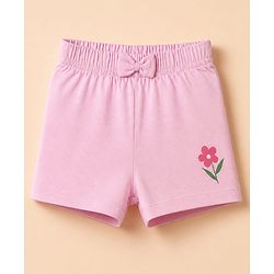 Babyhug 100% Cotton Jersey Knit Mid Thigh Floral & Polka Dots Printed Shorts With Bow Applique Pack Of 3 - Purple White & Pink