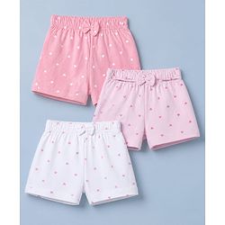 Babyhug 100% Cotton Jersey Knit Short with Heart Print in Pink & White Pack of 3