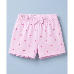 Babyhug 100% Cotton Jersey Knit Short with Heart Print in Pink & White Pack of 3