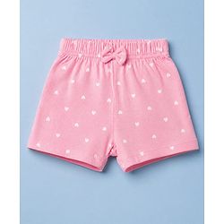 Babyhug 100% Cotton Jersey Knit Short with Heart Print in Pink & White Pack of 3