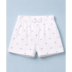 Babyhug 100% Cotton Jersey Knit Short with Heart Print in Pink & White Pack of 3