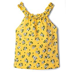 Babyhug 100% Cotton Single Jersey Knit Sleeveless Halter Neck Top & Shorts Set Floral Print - Yellow & Pink