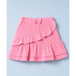 Babyhug 100% Cotton Single Jersey Knit Half Sleeves Top With Butterfly Print & Skirt - White & Pink