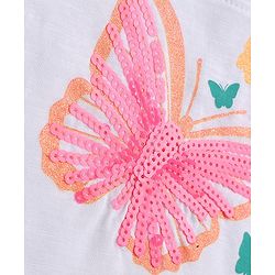 Babyhug 100% Cotton Single Jersey Knit Half Sleeves Top With Butterfly Print & Skirt - White & Pink