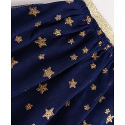 Babyhug Single Jersey Knit Full Sleeves Top & Skirt Set Star & Text Print - Pink & Navy Blue