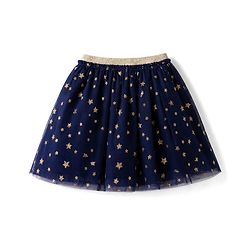 Babyhug Single Jersey Knit Full Sleeves Top & Skirt Set Star & Text Print - Pink & Navy Blue