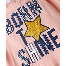 Babyhug Single Jersey Knit Full Sleeves Top & Skirt Set Star & Text Print - Pink & Navy Blue
