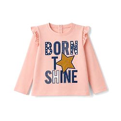 Babyhug Single Jersey Knit Full Sleeves Top & Skirt Set Star & Text Print - Pink & Navy Blue