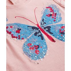 Babyhug 100% Cotton Single Jersey Knit Sleeveless Butterfly Printed & Sequinned Top & Skirt Set - Peach & Navy Blue