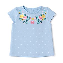 Babyhug Single Jersey Knit Half Sleeves Top & Skirt Set Floral Print - Pink & Blue