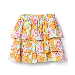 Babyhug Single Jersey Knit Sleeveless Schiffli Collar Ribbed Top & Floral Printed Layered Skirt Set - Red