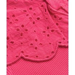 Babyhug Single Jersey Knit Sleeveless Schiffli Collar Ribbed Top & Floral Printed Layered Skirt Set - Red