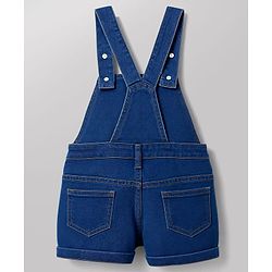 Babyhug 100% Cotton Single Jersey Knit Cap Sleeves Tropical Theme Printed & Lovely Embroidered Dungaree Set - White & Navy Blue