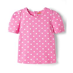 Babyhug Single Jersey Knit Half Sleeves Polka Dots Printed T-Shirt & Denim Shorts Set - Pink