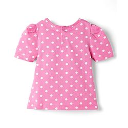 Babyhug Single Jersey Knit Half Sleeves Polka Dots Printed T-Shirt & Denim Shorts Set - Pink