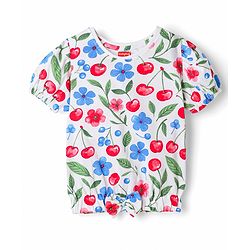 Babyhug Single Jersey Knit Half Sleeves Floral & Tropical Theme Printed Top & Denim Skirt Set - Navy Blue
