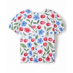 Babyhug Single Jersey Knit Half Sleeves Floral & Tropical Theme Printed Top & Denim Skirt Set - Navy Blue