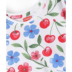 Babyhug Single Jersey Knit Half Sleeves Floral & Tropical Theme Printed Top & Denim Skirt Set - Navy Blue
