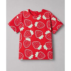 Babyhug Single Jersey Knit Half Sleeves Strawberry Printed Top & Skirt Set - Red & White
