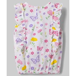 Babyhug Single Jersey Knit Sleeveless Floral & Butterfly Printed Top & Skirt Set - White & Navy Blue