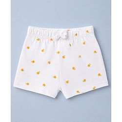 Babyhug 100% Cotton Jersey Knit Mid Thigh Striped Shorts With Floral Print Pack - White & Yellow