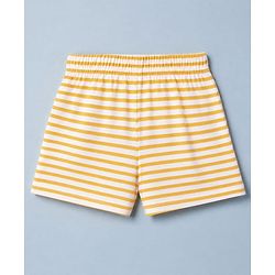 Babyhug 100% Cotton Jersey Knit Mid Thigh Striped Shorts With Floral Print Pack - White & Yellow