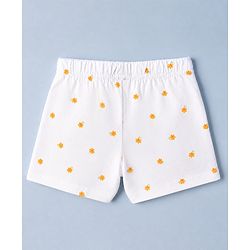 Babyhug 100% Cotton Jersey Knit Mid Thigh Striped Shorts With Floral Print Pack - White & Yellow