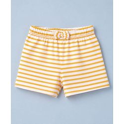 Babyhug 100% Cotton Jersey Knit Mid Thigh Striped Shorts With Floral Print Pack - White & Yellow