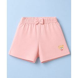 Babyhug 100% Cotton Jersey Knit Mid Thigh Polka Dots Bow & Bear Printed Shorts With Bow Applique Pack Of 3 - Red Navy Blue & Pink