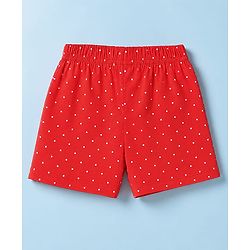 Babyhug 100% Cotton Jersey Knit Mid Thigh Polka Dots Bow & Bear Printed Shorts With Bow Applique Pack Of 3 - Red Navy Blue & Pink