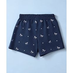 Babyhug 100% Cotton Jersey Knit Mid Thigh Polka Dots Bow & Bear Printed Shorts With Bow Applique Pack Of 3 - Red Navy Blue & Pink
