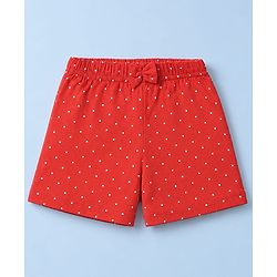 Babyhug 100% Cotton Jersey Knit Mid Thigh Polka Dots Bow & Bear Printed Shorts With Bow Applique Pack Of 3 - Red Navy Blue & Pink