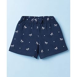 Babyhug 100% Cotton Jersey Knit Mid Thigh Polka Dots Bow & Bear Printed Shorts With Bow Applique Pack Of 3 - Red Navy Blue & Pink