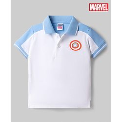 Babyhug Marvel Cotton Knit Half Sleeves Polo T-Shirt  with Captain America Print - White