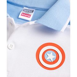 Babyhug Marvel Cotton Knit Half Sleeves Polo T-Shirt  with Captain America Print - White